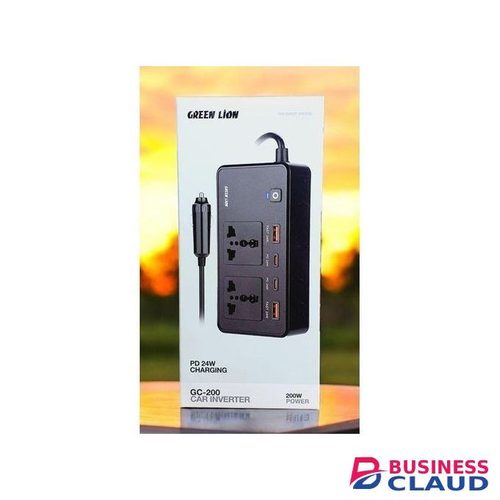 Green Lion Car Power Inverter 200W, 2×AC Universal Sockets, 2×USB-A & 2×USB-C Ports, PD 24W, QC 3.0 Charging, Durable Flame Retardant Material, Fast Charge Car Charger for Laptop, iPhone, Tablet