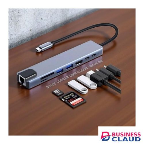 Durable Quality 8 In 1 USB Type-C Multi-Function Universal Hub Multi-Port Adapter Converter Dock Station With RJ45 & Ethernet, HDMI, USB & PD Ports For Laptops, Tablets
