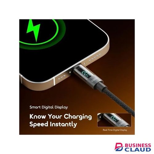 Oraimo DigiLine 100W Type-C to Type-C Data Cable-100W Ultra-Fast PD Charging, Real-Time Power Display, 5A Max Current, Up to 480Mbps Data Transfer, 1.2m Durable Nylon Braided, Transparent Housing Aluminum Plug, Compatible with Laptops/Tablets/Smartphones