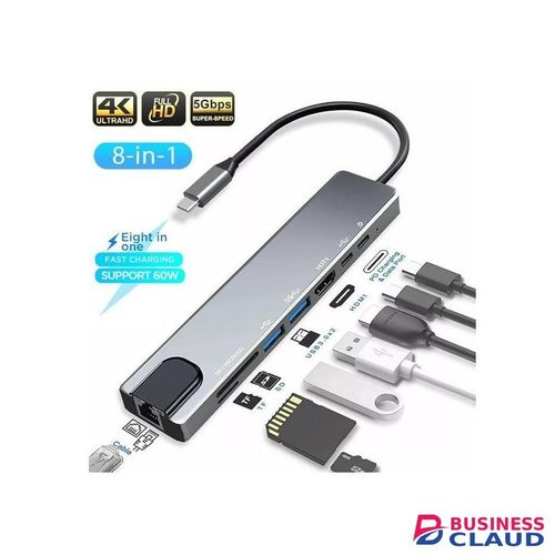 Durable Quality Universal Ultra-Slim 8-in-1 USB Hub Type-C Multi-function Hub Multiport Adapter With RJ45 & Ethernet, HDMI, USB 3.0, SD/TFT & PD Ports Docking Station