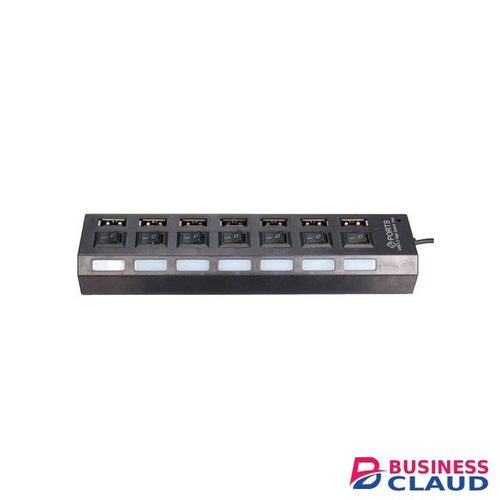 7 Ports USB 2.0 External HUB Adapter Blue LED Indicator Plug And Play Black