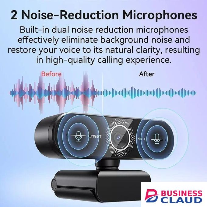 EMEET 4K Ultra HD Webcam C60E Web Smartcam USB Computer Camera DAF Autofocus, Dual Noise-Cancelling Mics, 73° FOV, Auto Light Correction, Plug & Play, Privacy Cover for High-End Business Meetings/ Live Streaming/ Video Call/ Conference 4K@30fps 1080p@60fp