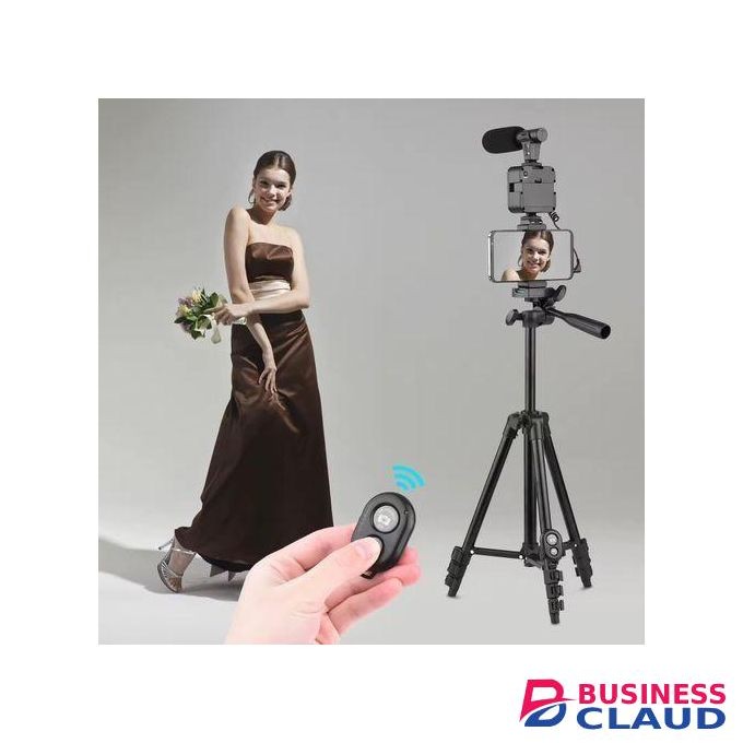 Professional Vlogging Kit KIT-05LM with Adjustable Tripod Stand, LED Light & Microphone