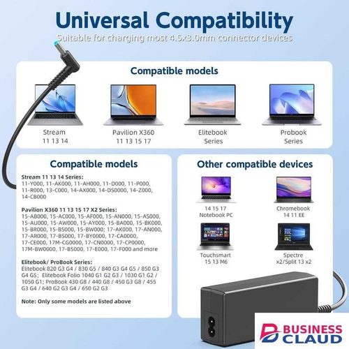 HP 45W Charger Compatible with Laptop Computer - Compatible with Stream 11 13 14, Pavilion x360 11 13 15 17, Envy, ProBook, EliteBook, Spectre, Notebook 14 15 Power Supply Cord (Blue Tip)