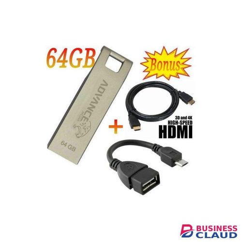 Advance USB Flash Drive 64GB, 64 GB For Sub Woofer System, Laptop + HDMI Cable,OTG