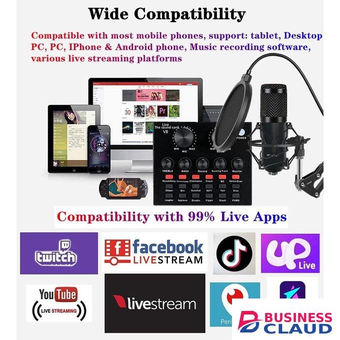 Live Streaming Microphone BM800 With V8 Sound Card – Noise Cancelling