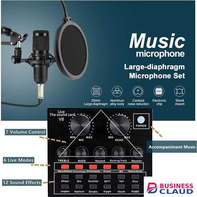 BM 800 Condenser Microphone With V8 Sound Card For Video Streaming BM 800 Condenser Microphone With V8 Sound Card For Audio Editing