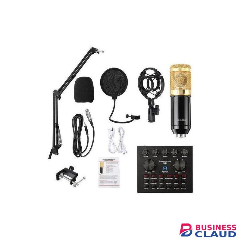 BM800 USB Condenser Microphone with V8 Sound Card – High-Quality Studio Mic for Streaming, Podcast, Voiceover, YouTube, and TikTok