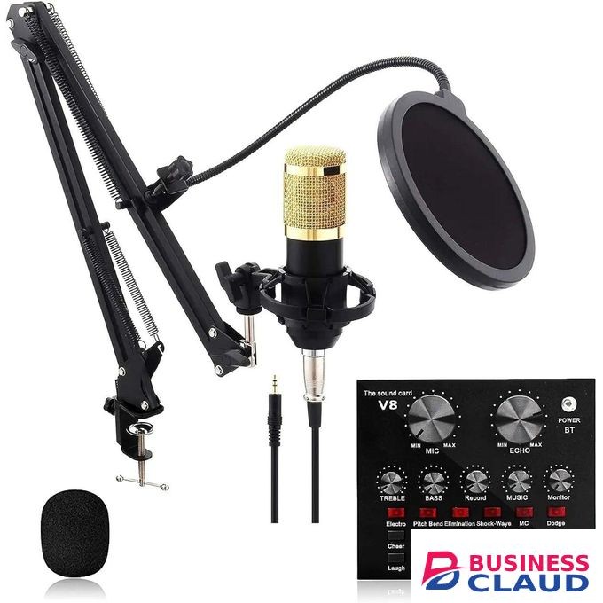 BM800 Professional Condenser Microphone with V8 Sound Card – USB Studio Mic for Live Streaming, Podcasting, Gaming, Music, and YouTube