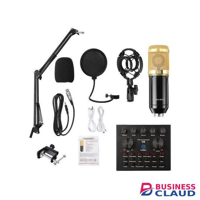 BM800 Condenser Mic with V8 Live Sound Card for Content Creation and Voice Chat