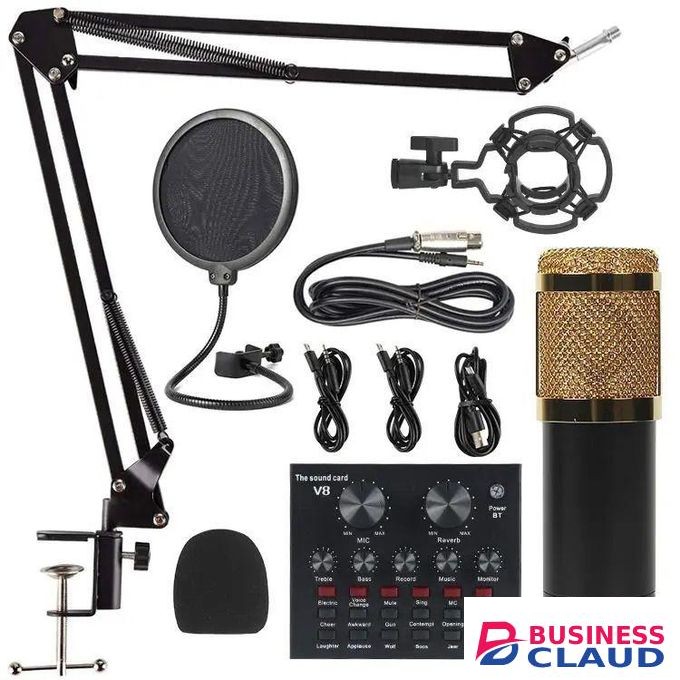 BM800 Condenser Microphone + V8 Sound Card Complete Home Studio USB Recording Kit for Podcasting, YouTube, Streaming, and Voiceover