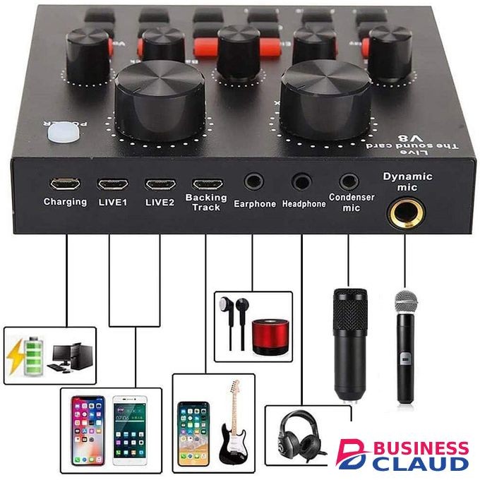 BM800 Studio Condenser Microphone with V8 Live Sound Card for Voice Recording and Streaming