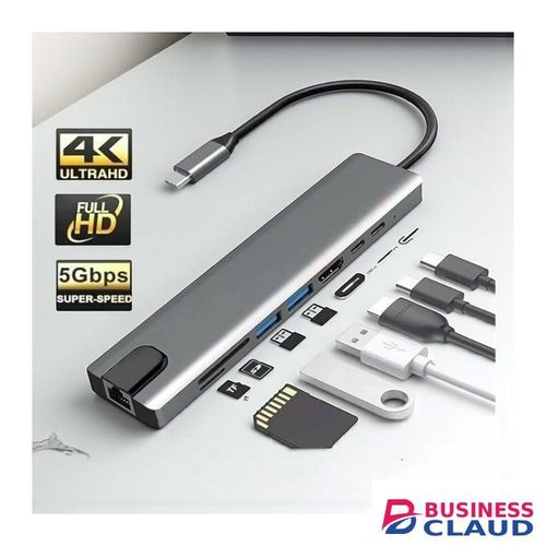 Efficient and Convenient 8 in 1 USB Type-C Hub with HDMI Ethernet USB 3.0 SD TF PD Ports for Laptop and PC Users