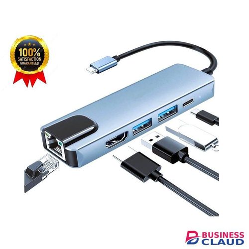 5-in-1 USB-C Hub With LAN, HDMI, USB 3.0, And Type-C Ports