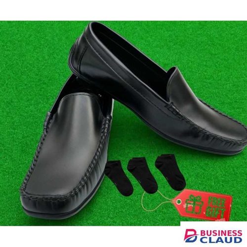 Black leather formal/official and casual loafers+ free pair of socks