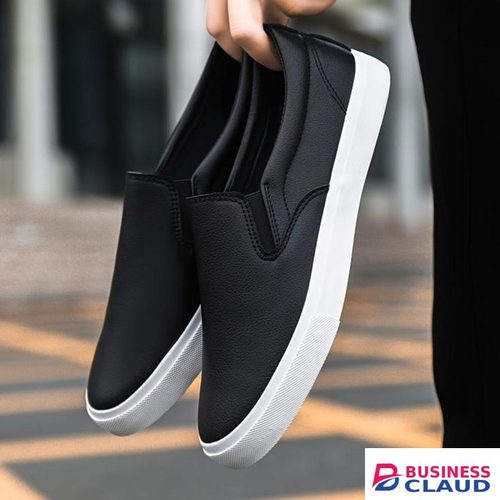 Men's Premium Leather Slip-On Loafers - Midnight Black - Official Smart Casual Shoes - Contrast White Sole - Size 40-45