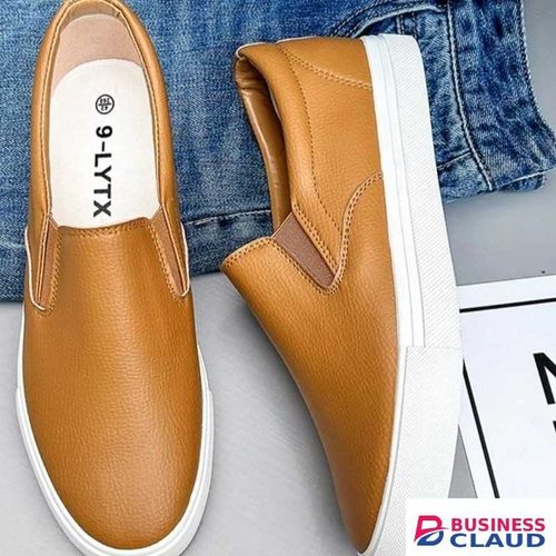 Men's Premium Leather Slip-On Loafers - Tan Brown - Official Smart Casual Shoes - Comfort White Sole - Size 40-45