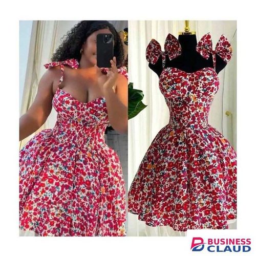 Elegant Ladies' Floral Bowstrap Summer Mini Dress - (Small Fit) and Flare