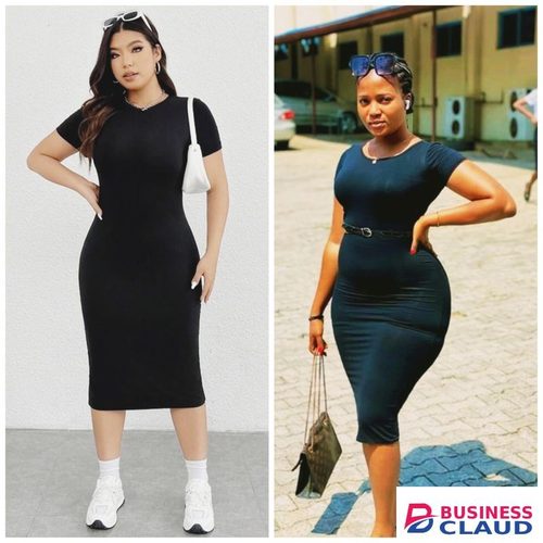 Ladies' Elegant Bodycon Cotton Dress, Short Sleeved Light - Black