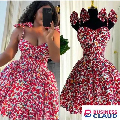 Ladies Floral Bow Strap Summer Dress – Fit & Flare Mini Dress for Women (Casual Party Wear)
