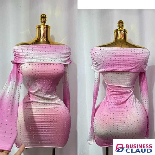 Ecofit Women’s Off-Shoulder Rhinestone Bodycon Mini Dress – Pink Ombre