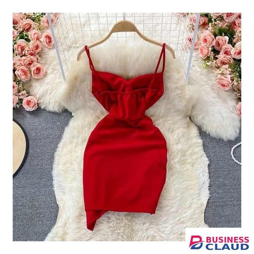COZY evening V-Neck Spaghetti Strap Sheath French Halter Backless Asymmetric Dresses for Women