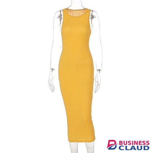 Fashionable casual knitted sleeveless round neck sexy dresses for women-Yellow