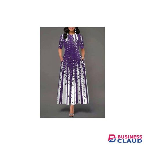 Print Long Evening Party Dress Fashion African Half Sleeve A-Line Draped Elegant Women Dress Ladies Slim Dress Robe De Soiree-Purple