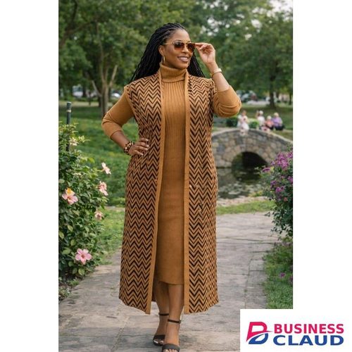 Brown stretch sweater dress with cover up