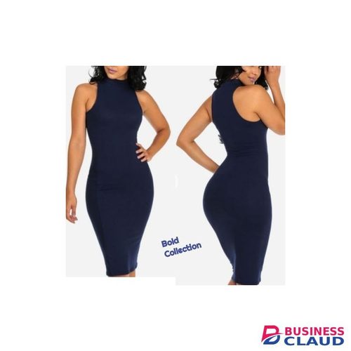 Knee-length Ribbed Cotton Bodycon Dress(for Hips 36-44inches)