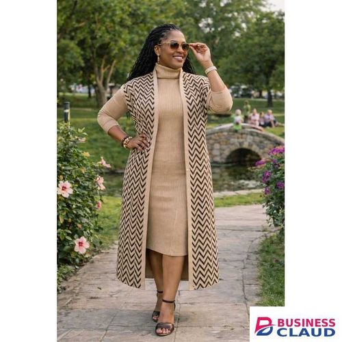 Beige stretch sweater dress with cover up
