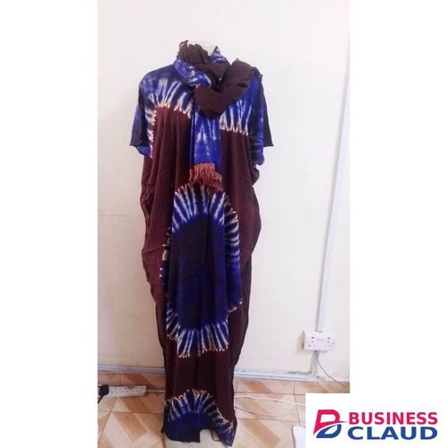 Tie N Dye Cotton Freesize Maxi Dera Dress WITH SCARF (PURPLE/BLUE)