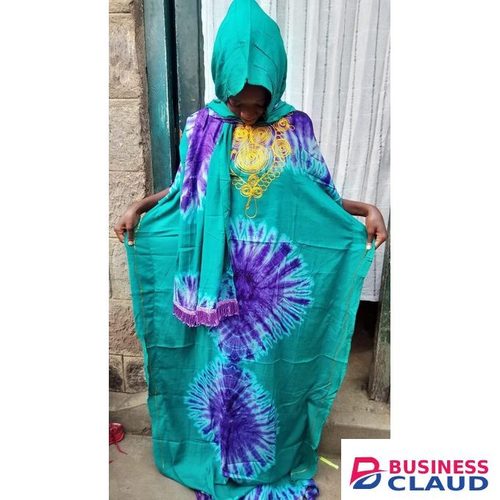 Tie N Dye Cotton Freesize Maxi Dera Dress WITH SCARF (SKY BLUE/PURPLE)