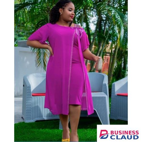 Elegant ladies dress. Shiffon outer, opaque material dress. Knee length dress