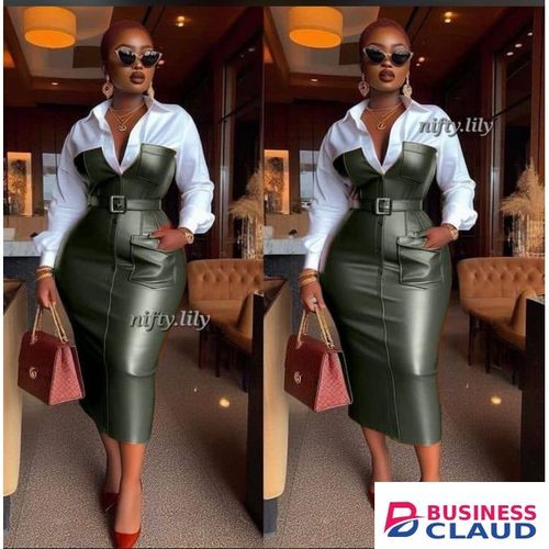 Green leather dress with shirt