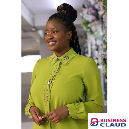 Lime Bloom Embroidered Shirt Dress