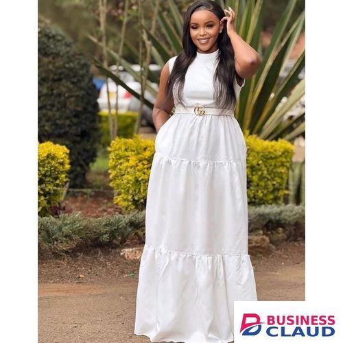 Maxi Sleeveless Dress/Stylish Maxi Dress With a Belt-White
