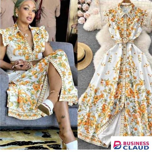 Women’s Maxi Elegant Dress – Stylish, Comfortable & Perfect for All Occasions with Belt- White/Floral