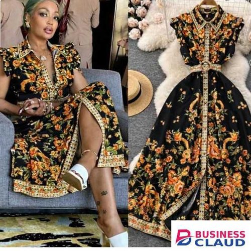 Women’s Maxi Elegant Dress – Stylish, Comfortable & Perfect for All Occasions with Belt- Black/Floral