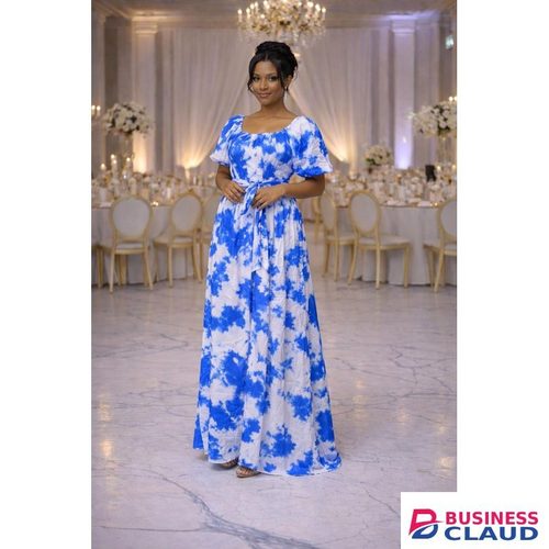 Comfortable Women’s Maxi Elegant Dress & Stylish – Perfect for All Occasions with belt- White/Blue
