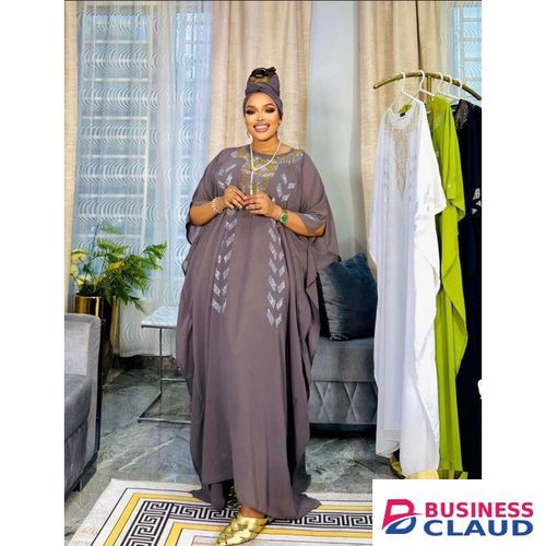Nude Talipa African Loose Kaftan Scarf 3-piece Chiffon Long sleeve Dashiki Dress