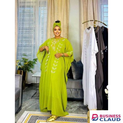 GreenTalipa African Loose Kaftan Scarf 3-piece Chiffon Long sleeve Dashiki Dress