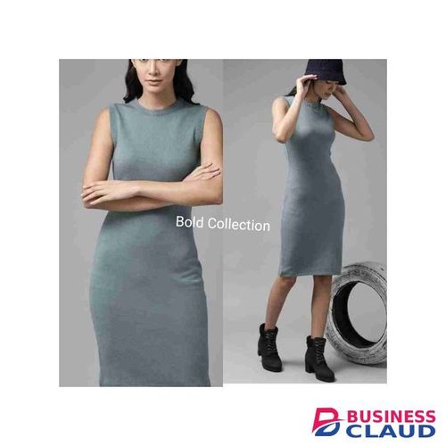 Sexiest Grey BIG SIZE Mock Neck Ribbed Bodycon Dress(Size 14/16/18Fit)
