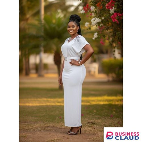 White Naite Women's Elegant V-neck Slim Sheath A Line Housewife Party Midi Dress
