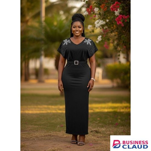 Black Naite Women's Elegant V-neck Slim Sheath A Line Housewife Party Midi Dress