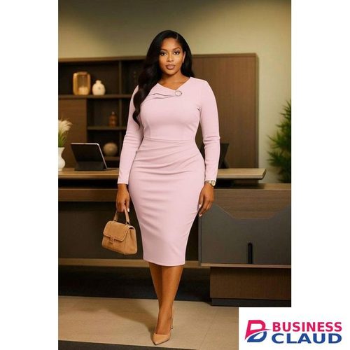Pink STL Elegant Solid Women's Bodyshaper Heavy Cotton Midi Boss dress