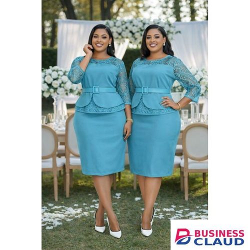 Plus Size Ladies semi Turkey Green Peplum Dress
