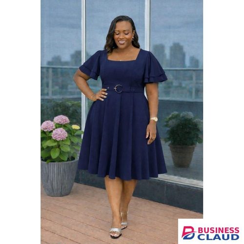 Plus Size Ladies semi Turkey Navy Blue skater Dress