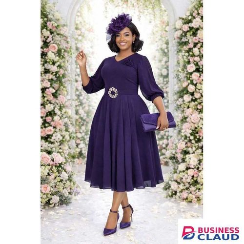 Plus Size Ladies semi Turkey Purple Chiffon Skater Dress