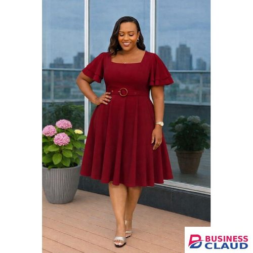 Plus Size Ladies semi Turkey Maroon skater Dress